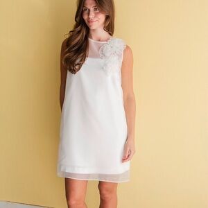 NWT Lucy Paris White Dress with Floral Accents